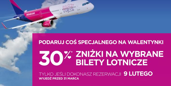 Walentynkowa promocja Wizz Air: 30% zniżki na wybrane trasy