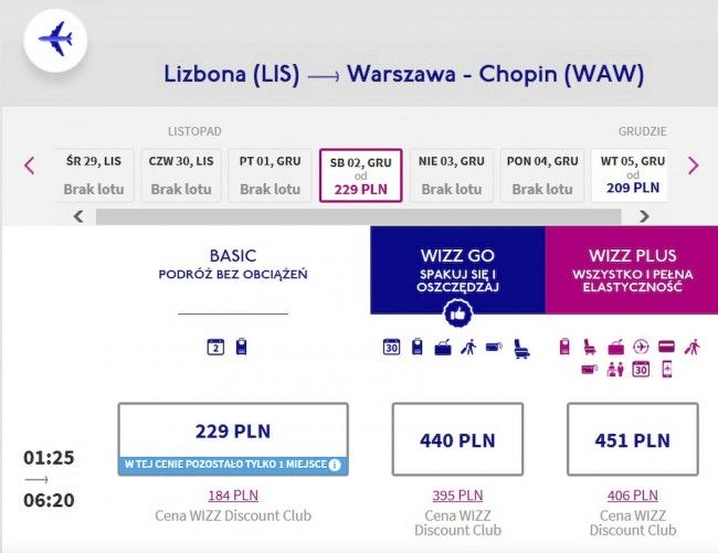 Lot z Lizbony do Warszawy
